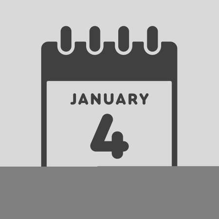 Icon page calendar day - 4 January. Date day week Sunday, Monday, Tuesday, Wednesday, Thursday, Friday, Saturday. 4th days of the month, vector illustration flat style. Winter holidays in Januaryのイラスト素材