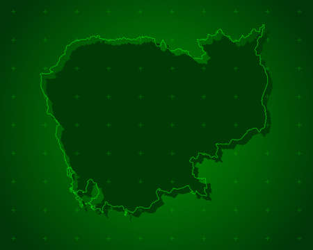 Vector map Cambodia on the radar screen. Template Asia country for pattern, report, background. Concept outline of the state Cambodia for news, infographic. Contour map for your design, illustrationのイラスト素材