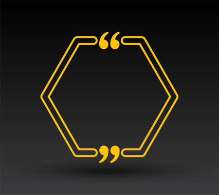 Quote speech bubble. Empty frame for messages, citation. Pattern frames for information message. Quote form motivation inspiration Vector text in brackets. Hexagon gold frameのイラスト素材