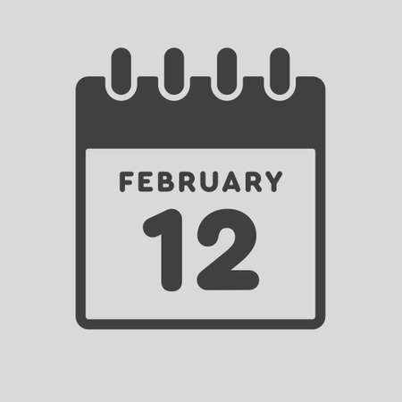 Icon page calendar day - 12 February. Date day week Sunday, Monday, Tuesday, Wednesday, Thursday, Friday, Saturday. 12th days of the month, vector illustration flat style. Winter holidays in Februaryのイラスト素材