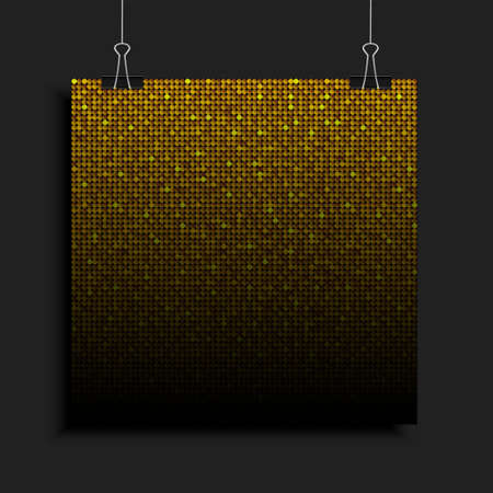 Golden sequins, glitters, sparkles, paillettes, mosaic background template. Abstract luxury halftone vector creative backdrop. Gold rounds with gradient trendy. Vibrant shiny dots glitter textureのイラスト素材