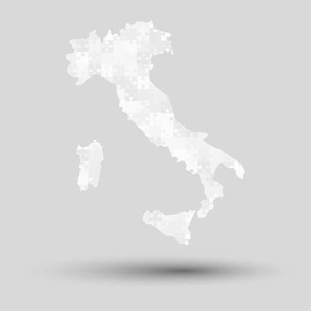 Creative vector map Italy from white puzzle pieces isolated on background. Abstract template Europe country for pattern, design, illustration, backdrop. Concept outline of the map state Italyのイラスト素材