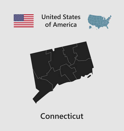 High detailed state map of Connecticut. United States of America illustration divided on states. Vector template state Connecticut USA for your background, website, pattern, infographicのイラスト素材
