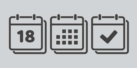 Set vector icons page calendar - number 18, mark done, agenda app. Mark business, deadline, date icon. Pictogram yes, success, check, approved, confirm and reminder. date schedule eighteenのイラスト素材