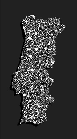 Creative vector map Portugal from random white dots isolated on background. Abstract template Europe country for pattern, design, illustration, backdrop. Concept silhouette of the map state Portugalのイラスト素材