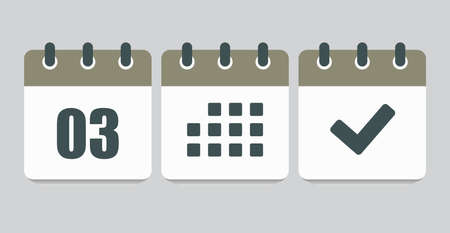 Set vector icons page calendar - number 3, mark done, agenda app. Mark business, deadline, date icon. Pictogram yes, success, check, approved, confirm and reminder. date schedule threeのイラスト素材