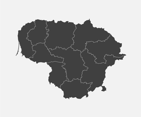 Detailed vector map Lithuania divided on regions isolated on background. Template Europe country for pattern, infographic, design, illustration. Concept outline of administrative divisions Lithuaniaのイラスト素材