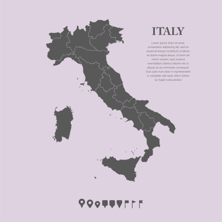 Detailed vector map Italy divided on regions isolated on background. Template Europe country for pattern, infographic, design, illustration. Concept outline of administrative divisions Italyのイラスト素材