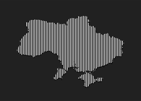 Creative Ukraine map template from gray vertical lines isolated on background. Europe country for pattern, design, illustration, backdrop. Geographic concept outline the vector map state Ukraineのイラスト素材