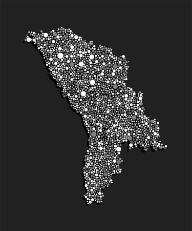 Creative vector map Moldova from random white dots isolated on background. Abstract template Europe country for pattern, design, illustration, backdrop. Concept silhouette of the map state Moldovaのイラスト素材