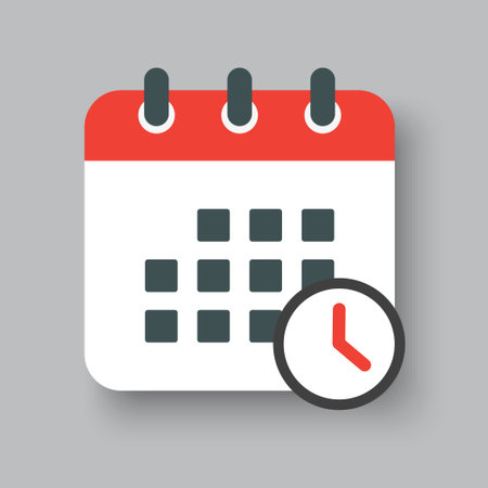 Icon page calendar - popup message with timer or clock. Symbol time, watch, 24 hours, countdown. Reminder chronometer, pointer, stopwatch. Concept can be used for presentation, layout, bannerのイラスト素材