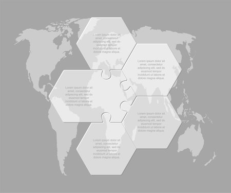 Vector timeline infographic process on 4 parts, options or processes. Template time line for diagram, graph, presentation and chart. Four steps jigsaw info graphic for business, idea, flow conceptのイラスト素材