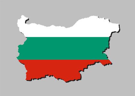 Vector map Bulgaria made national flag isolated on background. Template Europe creative state flag for design, illustration, pattern, report, infographic, backdrop. Concept symbol of Bulgariaのイラスト素材
