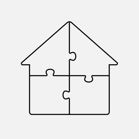 Four steps puzzle diagram infographic. Business, idea, flow concept. Template silhouette house for 4 options, parts, processes. Jigsaw timeline info graphic. Can be used for process, presentationのイラスト素材