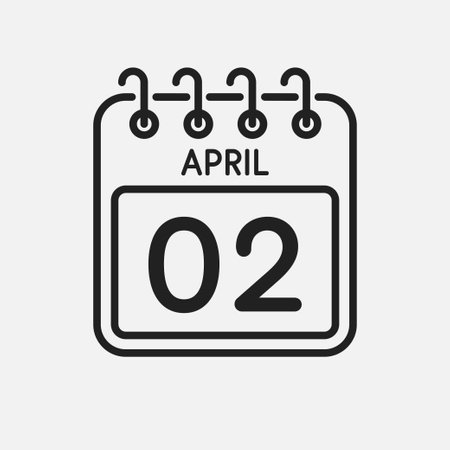 Minimal icon page calendar - 2 April. Vector illustration day of the month. 2nd day of month Sunday, Monday, Tuesday, Wednesday, Thursday, Friday, Saturday. Template for anniversary, reminder, planのイラスト素材