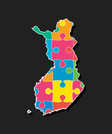 Creative vector map Finland from color puzzle pieces isolated on background. Template Europe country for pattern, design, illustration, infographic. Concept outline of the map jigsaw Finlandのイラスト素材
