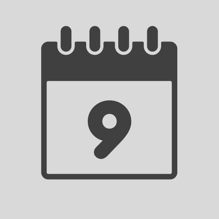 Minimal icon page calendar - number 9. Vector illustration day of the month. 9th day of month Sunday, Monday, Tuesday, Wednesday, Thursday, Friday, Saturday. Template for anniversary, reminder, planのイラスト素材
