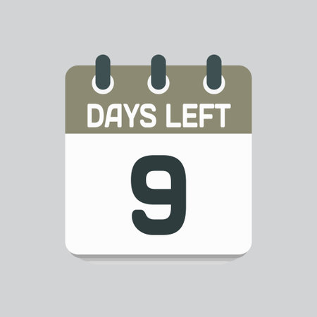 Countdown daily page calendar icon - 9 days left. Vector number day to go. Agenda app, business deadline, date. Reminder, schedule simple pictogram. Countdown for sale, promotionのイラスト素材