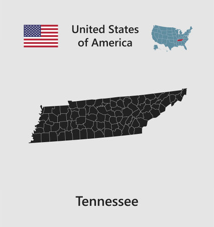High detailed map Tennessee, country United States of America illustration. Vector template Tennessee, map US state for your background, website, pattern, infographic, educationのイラスト素材