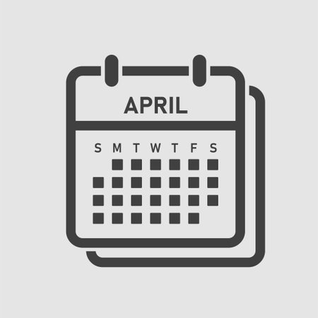 Vector icon calendar month - April. Vector icon illustration flat minimal style. Agenda app of month. Day -Sunday, Monday, Tuesday, Wednesday, Thursday, Friday, Saturday. To do list, reminderのイラスト素材