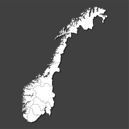 Detailed vector map Norway divided on regions isolated on background. Template Europe country for pattern, infographic, design, illustration. Outline concept of administrative divisions state Norwayのイラスト素材