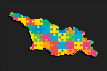 Creative vector map Georgia from color puzzle pieces isolated on background. Template Asia country for pattern, design, illustration, infographic. Concept outline of the map jigsaw Georgiaのイラスト素材