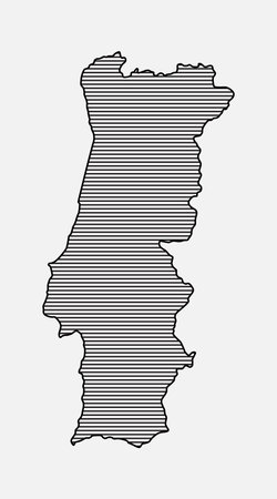 Template Portugal map from black horizontal lines isolated on background. Europe country for pattern, design, illustration, infographic. Abstract concept parallel lines of silhouette map Portugalのイラスト素材
