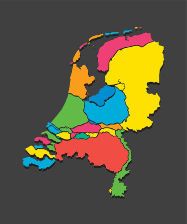 Detailed vector map Netherlands divided on regions isolated on background. Template Europe country for pattern, infographic, design, illustration. Outline of administrative divisions state Netherlandsのイラスト素材