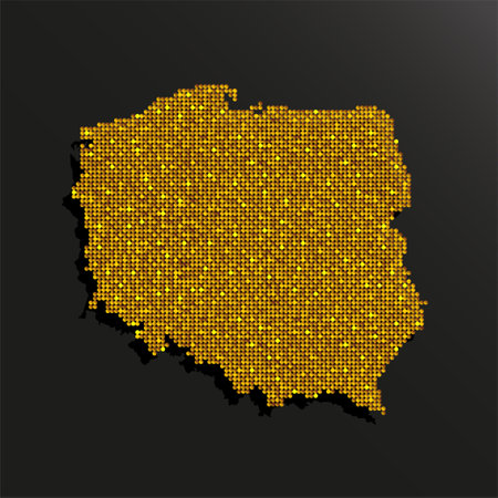 Creative vector map Poland from golden sequins on background. Template Europe country for design, illustration, pattern, backdrop. Luxury style with shiny sparkle, glitter map Polandのイラスト素材