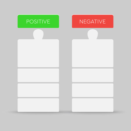 Vector template with pros and cons list. Positive and negative pillar. Comparison good or bad. Infographic to do list options.のイラスト素材