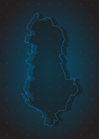 Vector map Albania on the radar screen with a blue grid. Template Europa country on monitor radar for pattern, report, background. Technology concept boundary Albania for news, infographic, armyのイラスト素材