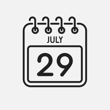 Minimal icon page calendar - July 29. Vector illustration day of the month. 29th day of month Sunday, Monday, Tuesday, Wednesday, Thursday, Friday, Saturday. Template for anniversary, reminder, planのイラスト素材