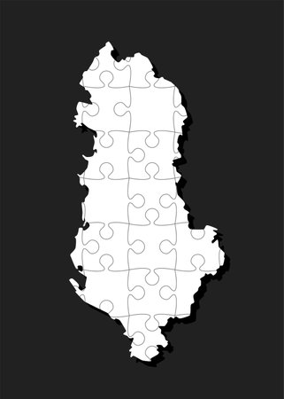 Creative vector map Albania from white puzzle pieces isolated on background. Template Europe country for pattern, design, illustration, infographic. Concept outline of the map jigsaw Albaniaのイラスト素材