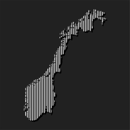 Template Norway map from white vertical lines isolated on background. Europe country for pattern, design, illustration, infographic. Abstract concept parallel lines of silhouette map Norwayのイラスト素材