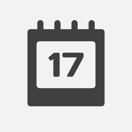 Minimal icon page calendar - number 17. Vector illustration day of the month. 17th day of month Sunday, Monday, Tuesday, Wednesday, Thursday, Friday, Saturday. Template for anniversary, reminder, planのイラスト素材