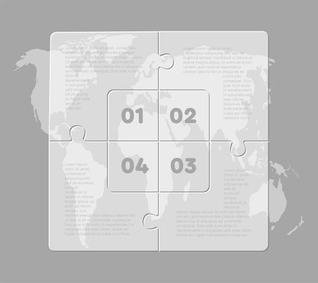 Vector diagram infographic process on 4 parts, options or processes. Template time line for diagram, graph, presentation and chart. Four steps glass square jigsaw for business, flow conceptのイラスト素材