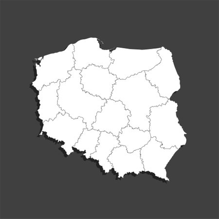 Detailed vector map Poland divided on regions isolated in the background. Template Europe country for pattern, infographic, design, illustration. Concept outline of administrative divisions Polandのイラスト素材