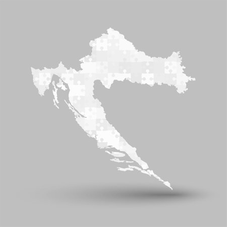 Creative vector map Croatia from gray puzzle pieces isolated on background. Template Europe country for pattern, design, illustration, infographic. Concept outline of the map jigsaw Croatiaのイラスト素材