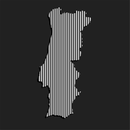 Template Portugal map from white vertical lines isolated on background. Europe country for pattern, design, illustration, infographic. Abstract concept parallel lines of silhouette map Portugalのイラスト素材