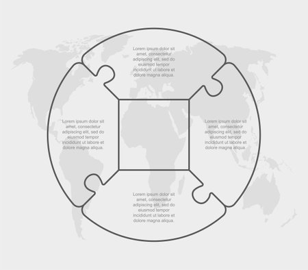 Four steps puzzle diagram infographic. Business, idea, flow concept. Template silhouette for 4 options, parts, processes. Jigsaw timeline info graphic. Can be used for process, presentationのイラスト素材