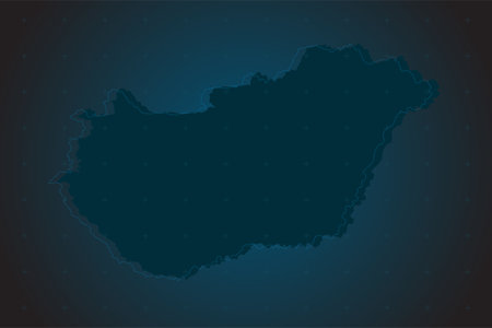 Vector map Hungary on the radar screen with a blue grid. Template Europe country on monitor radar for pattern, report, background. Technology concept boundary Hungary for news, infographic, armyのイラスト素材