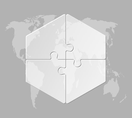 Four steps puzzle diagram infographic. Business, idea, flow concept. Template hexagon for 4 options, parts, processes. Jigsaw timeline info graphic. Can be used for presentation processのイラスト素材
