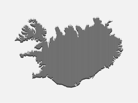 Template Iceland map from white vertical lines isolated on background. Europe country for pattern, design, illustration, infographic. Abstract concept parallel lines of silhouette map Icelandのイラスト素材