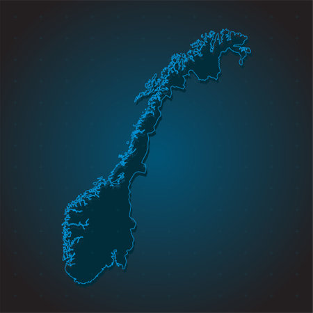 Vector map Norway on the radar screen with a blue grid. Template Europe country on monitor radar for pattern, report, background. Technology concept boundary Norway for news, infographic, armyのイラスト素材