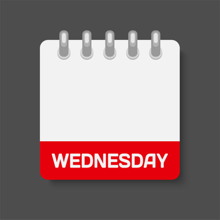 Vector icon page day week - Wednesday. Vector icon illustration flat minimal style. Date list of days, to-do list. Calendar on the wall. Pictogram of schedule and planning. Empty spaceのイラスト素材
