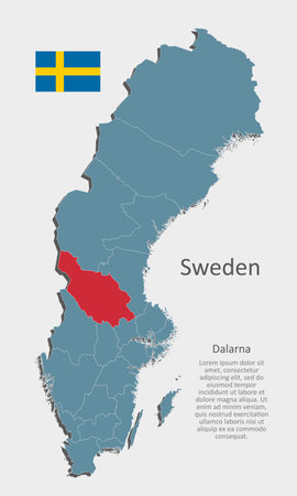 Sweden country - high detailed illustration map divided on regions. Blank Sweden map isolated on background. Vector template Dalarna region for website, pattern, infographic, educationのイラスト素材