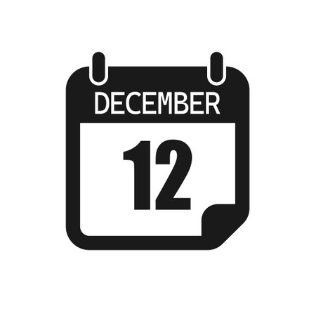 Vector icon page day calendar - 12 December. Pictogram template for anniversary, reminder, schedule, planning. Simple illustration reminder 12th day of month. Calendar on the wall for date, to-do listのイラスト素材