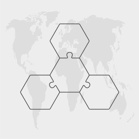 Vector puzzle diagram infographic process on 4 parts, options or processes. Template time line for diagram, graph, presentation and chart. Four steps hexagon jigsaw for business, flow conceptのイラスト素材
