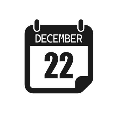 Vector icon page day calendar - 22 December. Pictogram template for anniversary, reminder, schedule, planning. Simple illustration reminder 22nd day of month. Calendar on the wall for date, to-do listのイラスト素材