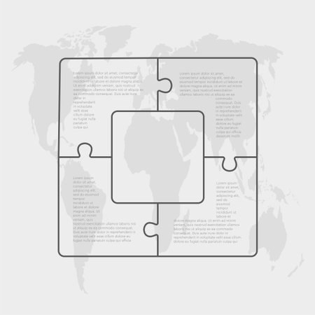 Puzzle diagram infographic process on 4 parts, options or processes. Template time line for diagram, graph, presentation and chart. Four steps square jigsaw puzzle pieces for business, flow conceptのイラスト素材